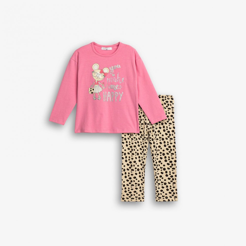 Παιδικό Σετ Κολάν Εποχής Με Τύπωμα Ποντικούλα Κορίτσι (2-6) -Ροζ- 126-721100-1