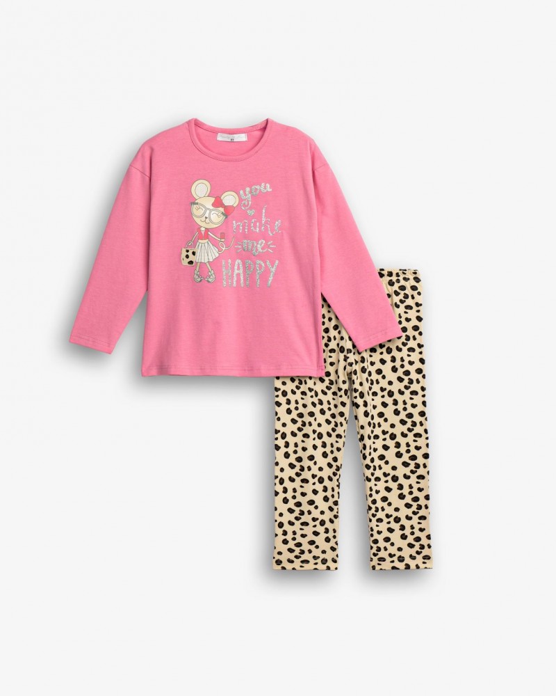 Παιδικό Σετ Κολάν Εποχής Με Τύπωμα Ποντικούλα Κορίτσι (2-6) -Ροζ- 