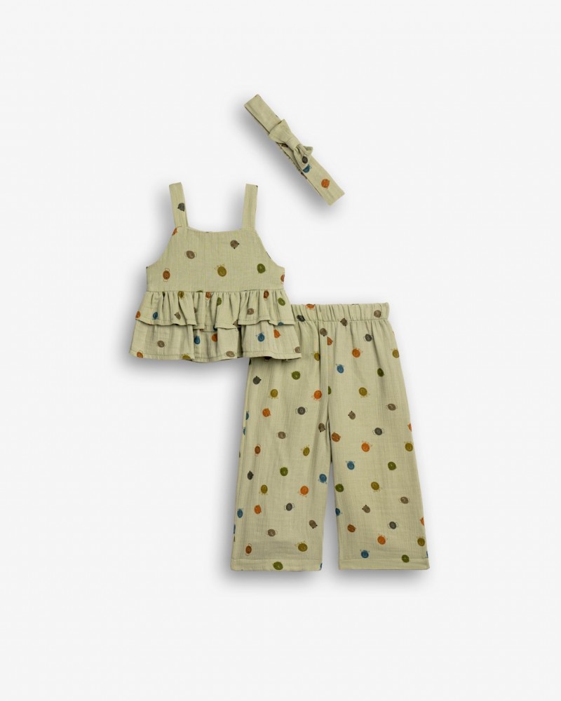 Παιδικό Σετ 3Τμχ με Μπλούζα Τιράντα, Παντελόνα και Κορδέλα Κορίτσι (2-6) -Μέντα- 