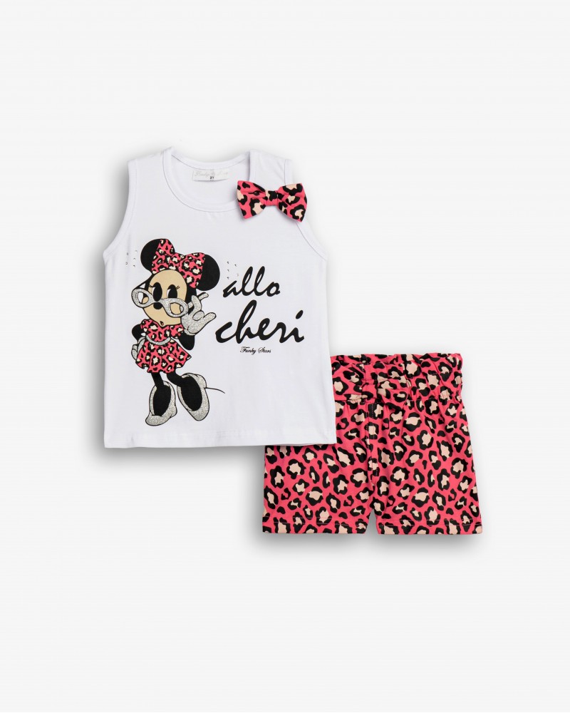 Παιδικό Σετ με Μπλούζα Minnie και Σορτς Animal Κορίτσι (2-6) -Λευκό- 