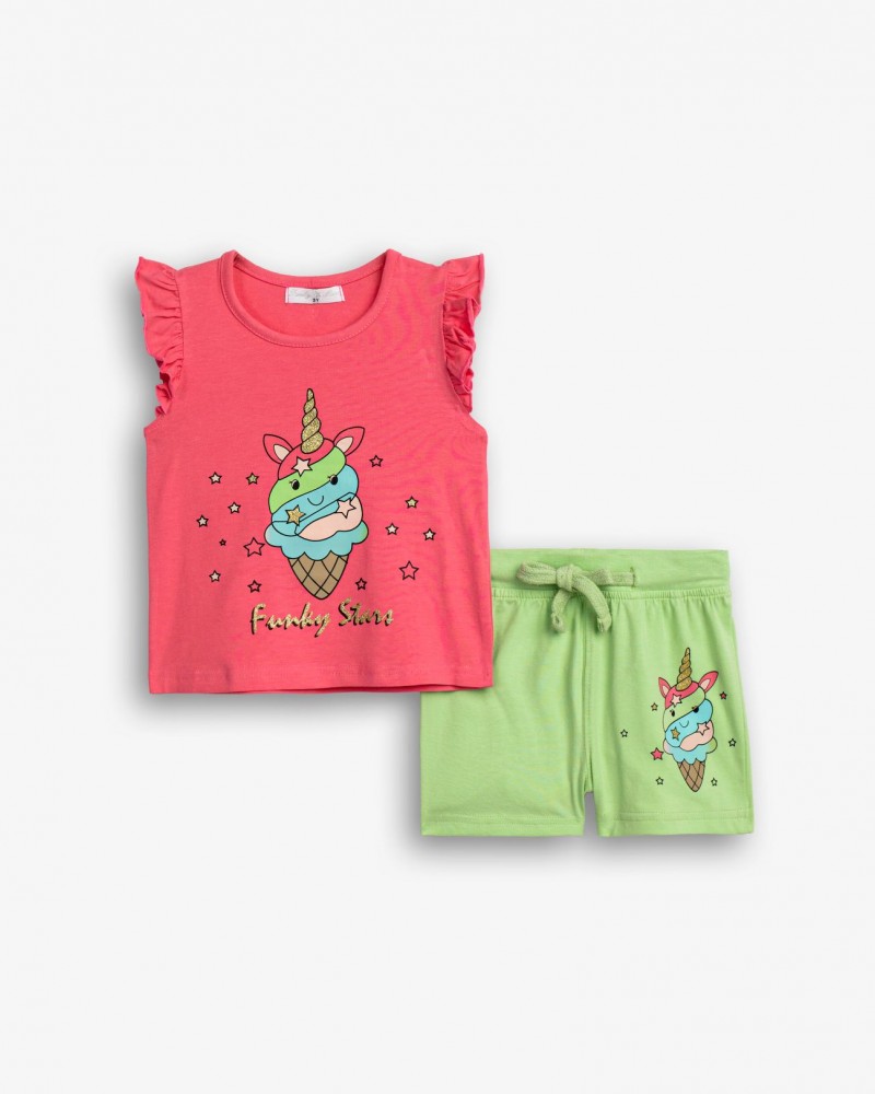 Παιδικό Σετ Μακό με Μπλούζα Παγωτό και Σορτς Κορίτσι (2-6) -Φλαμίνγκο- 
