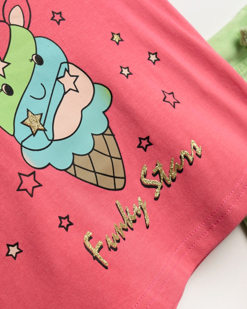 Παιδικό Σετ Μακό με Μπλούζα Παγωτό και Σορτς Κορίτσι (2-6) -Φλαμίνγκο- 