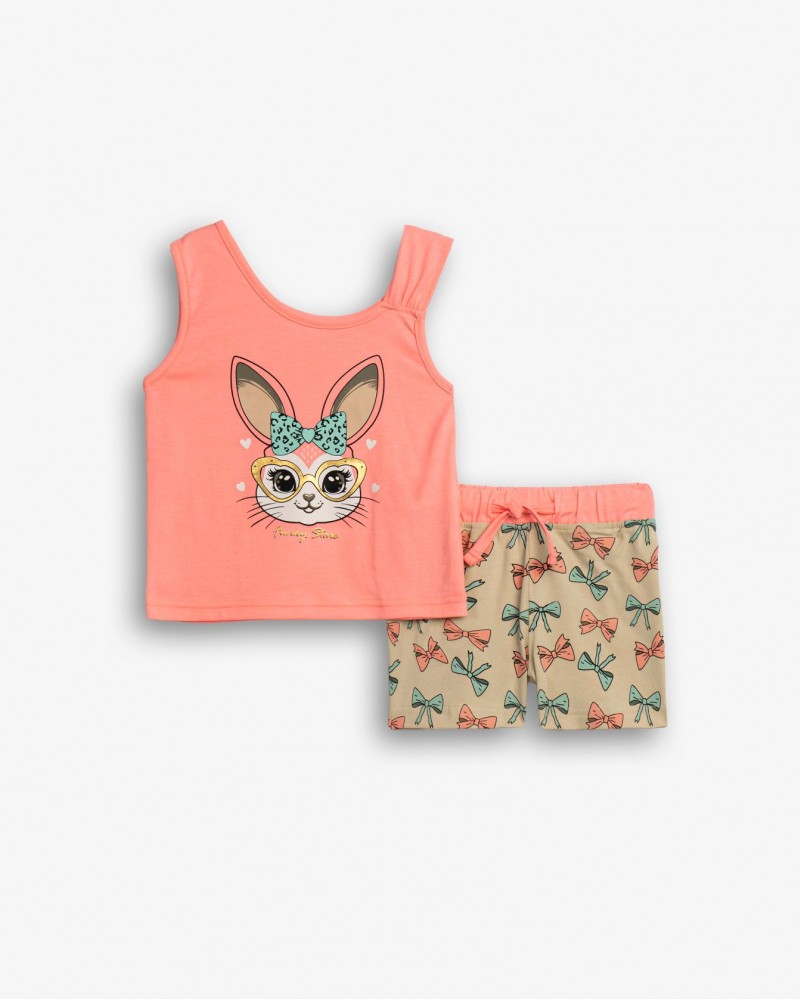 Παιδικό Σετ με Μπλούζα Κουνέλι και Σορτς Allover Κορίτσι (2-6) -Ανοιχτό Σομόν- 