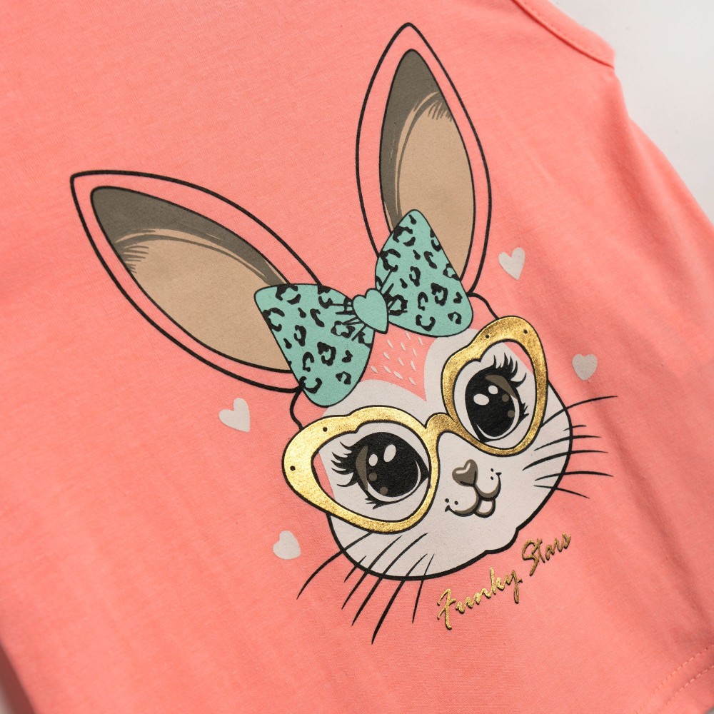 Παιδικό Σετ με Μπλούζα Κουνέλι και Σορτς Allover Κορίτσι (2-6) -Ανοιχτό Σομόν- 