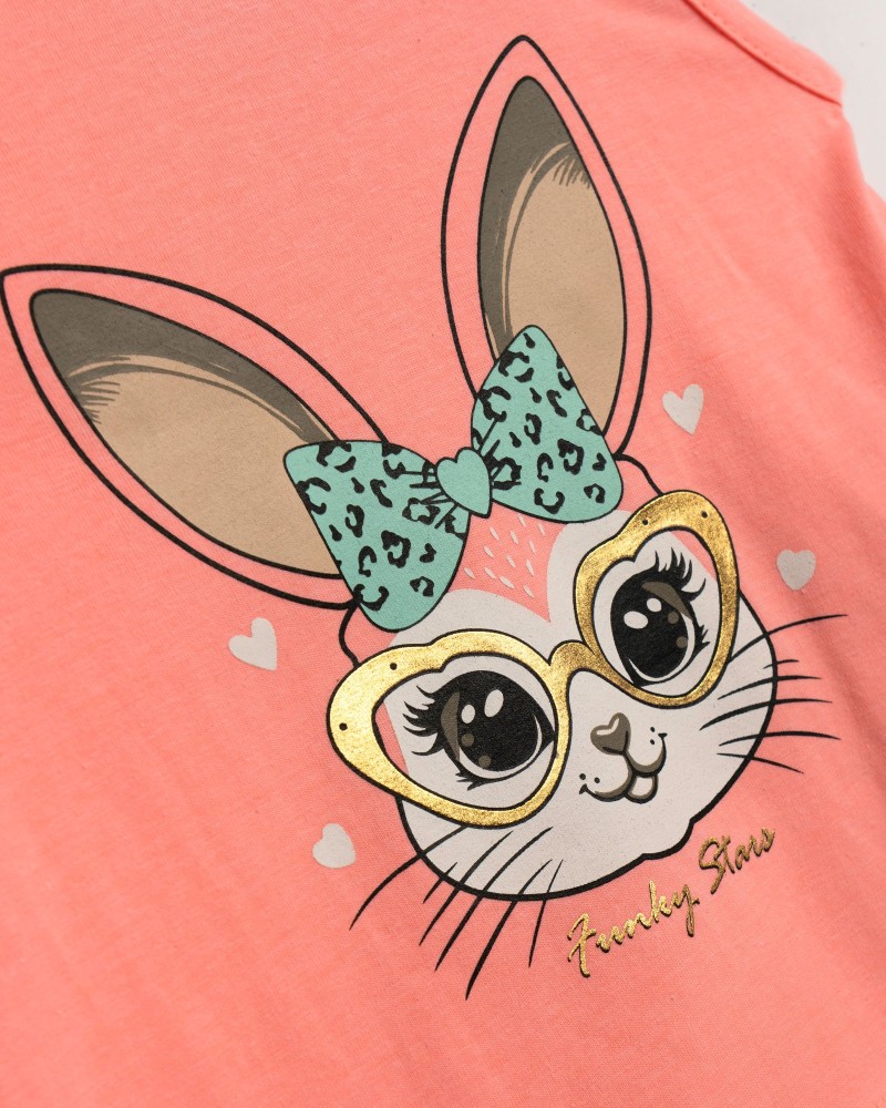 Παιδικό Σετ με Μπλούζα Κουνέλι και Σορτς Allover Κορίτσι (2-6) -Ανοιχτό Σομόν- 