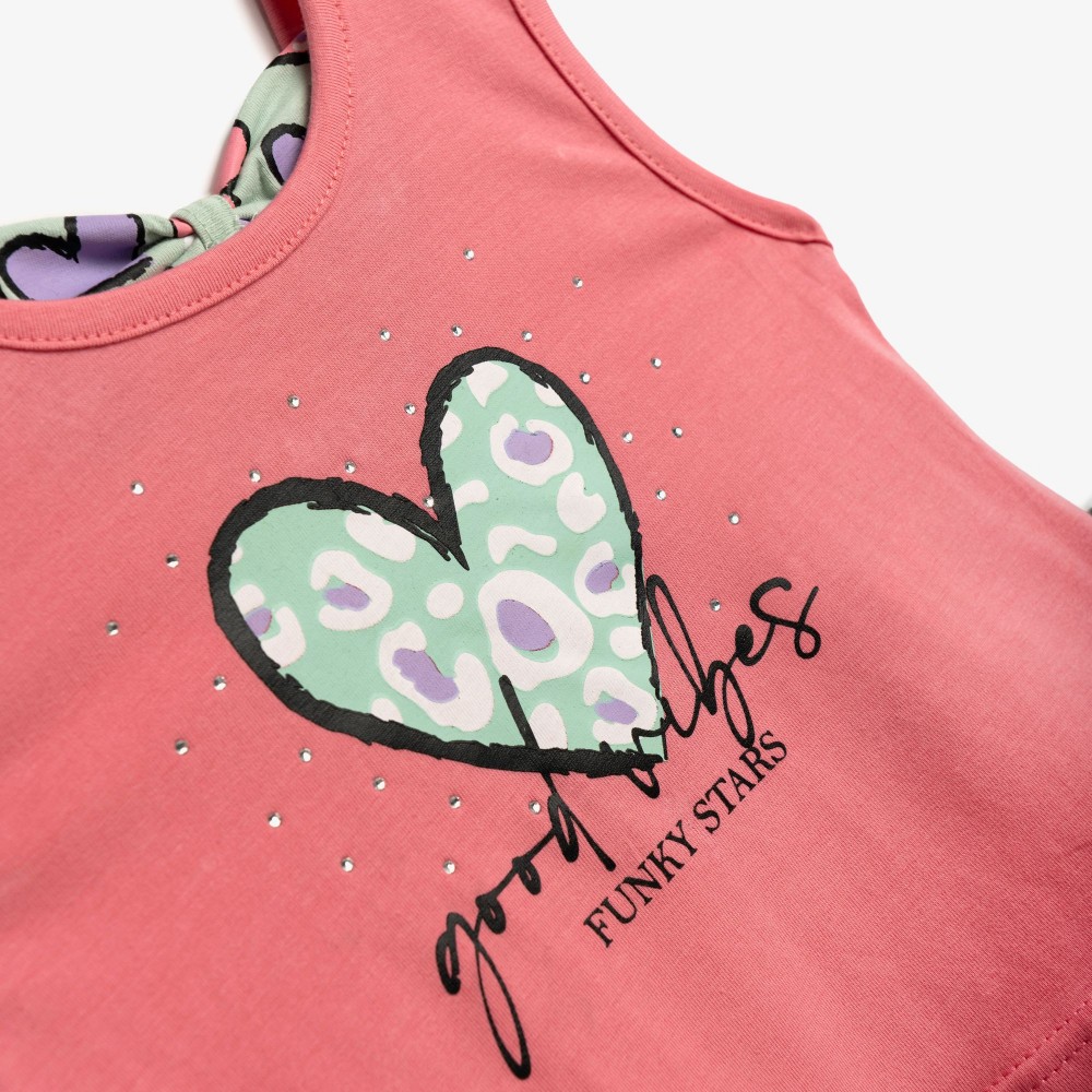 Παιδικό Σετ με Αμάνικη Μπλούζα Καρδούλες και Σορτς Κορίτσι (2-6) -Φυστικί- 126-724114-2