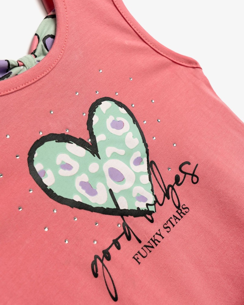 Παιδικό Σετ με Αμάνικη Μπλούζα Καρδούλες και Σορτς Κορίτσι (2-6) -Φυστικί- 