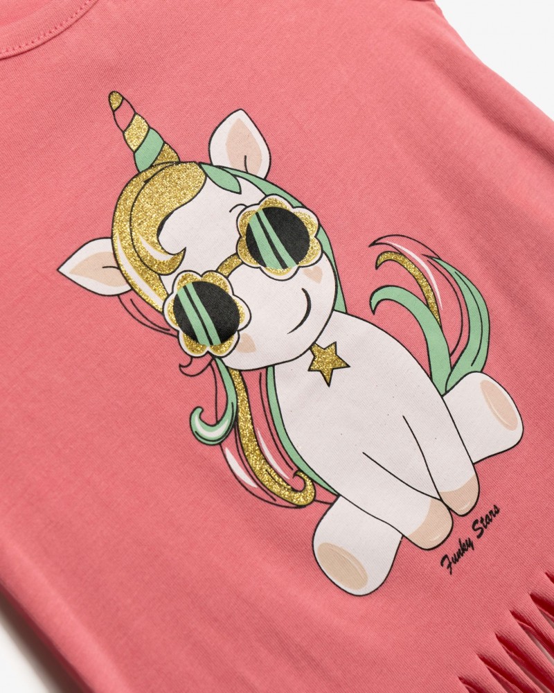 Παιδικό Σετ Μπλούζα με Κρόσια Μονόκερος και Σορτς Κορίτσι (2-6) -Φυστικί- 