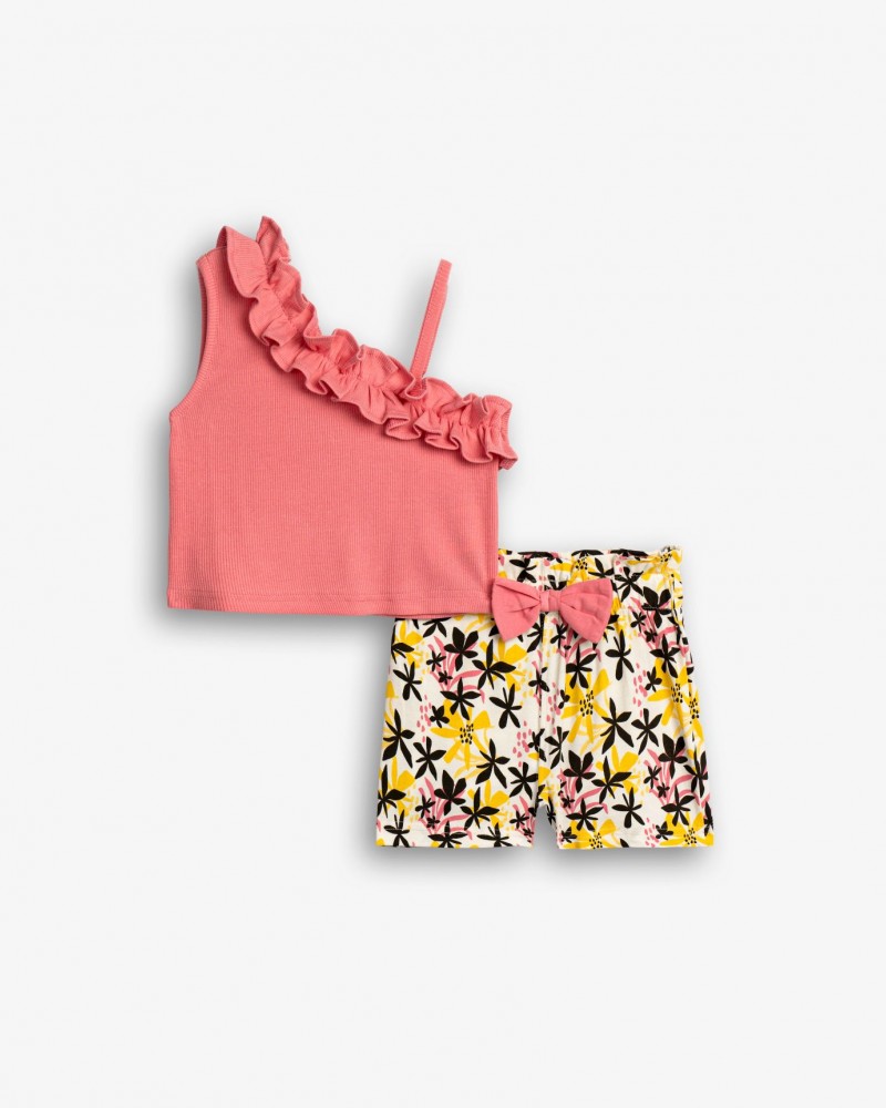 Παιδικό Σετ Ριπ με Μπλούζα Αμάνικη και Σορτς Κορίτσι (2-6) -Ροζ Crayon- 