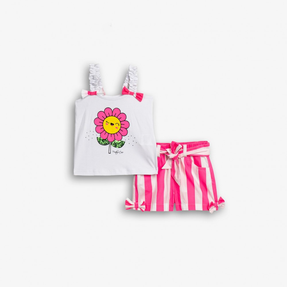 Παιδικό Σετ με Μπλούζα Μαργαρίτα και Σορτς Ριγέ Κορίτσι (2-6) -Λευκό- 