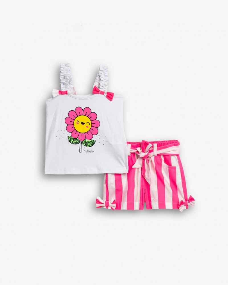 Παιδικό Σετ με Μπλούζα Μαργαρίτα και Σορτς Ριγέ Κορίτσι (2-6) -Λευκό- 