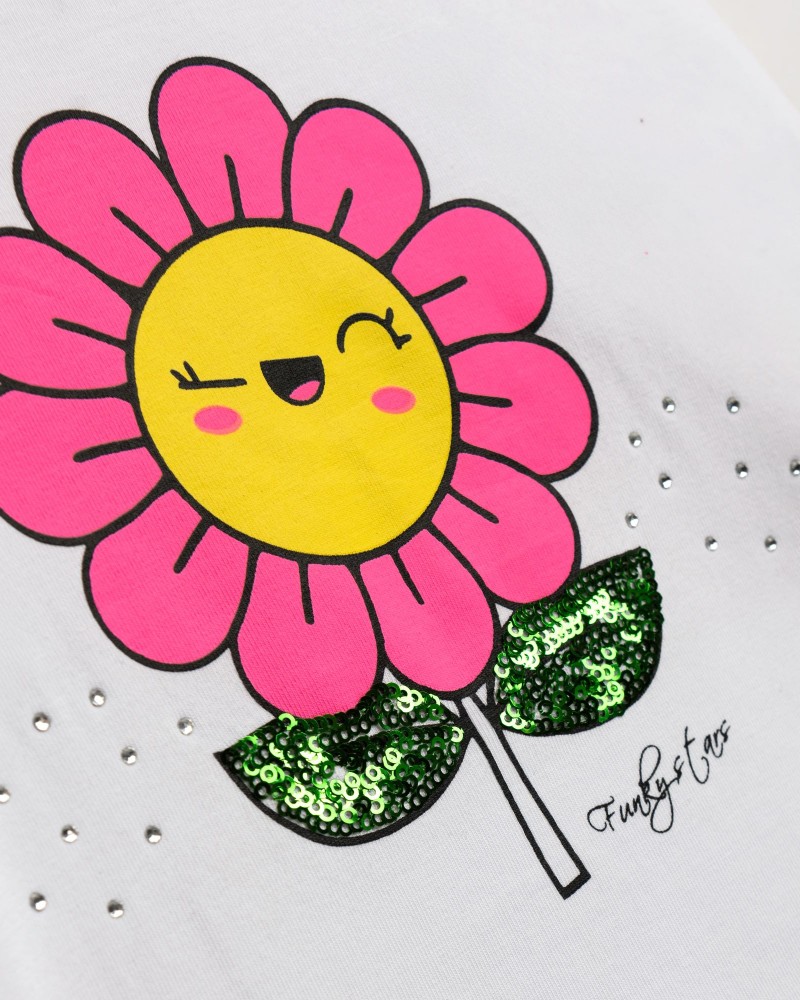 Παιδικό Σετ με Μπλούζα Μαργαρίτα και Σορτς Ριγέ Κορίτσι (2-6) -Λευκό- 