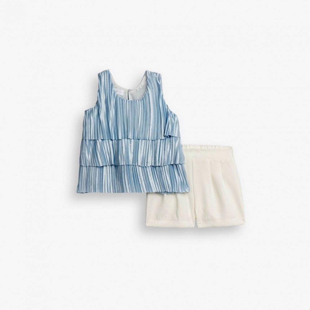 Παιδικό Σετ Μπλούζα Αμάνικη με Στρας και Σορτς Κορίτσι (2-6) –Σιελ/Λευκό– 126-725122-1