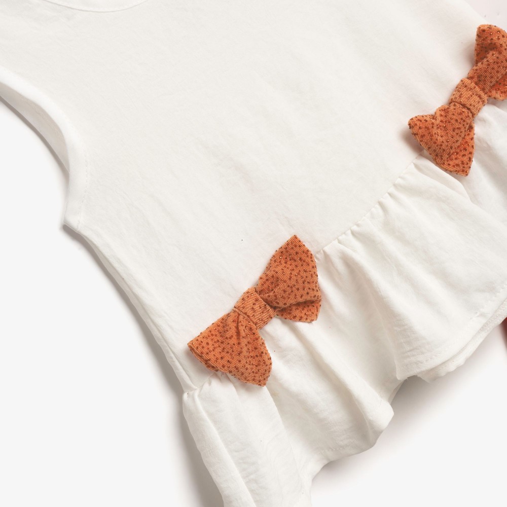 Παιδικό Σετ Μπλούζα Αμάνικη με Φιογκάκια και Σορτς με Μεταλλική Λάμψη Κορίτσι (2-6) –Εκρού– 126-725124-1