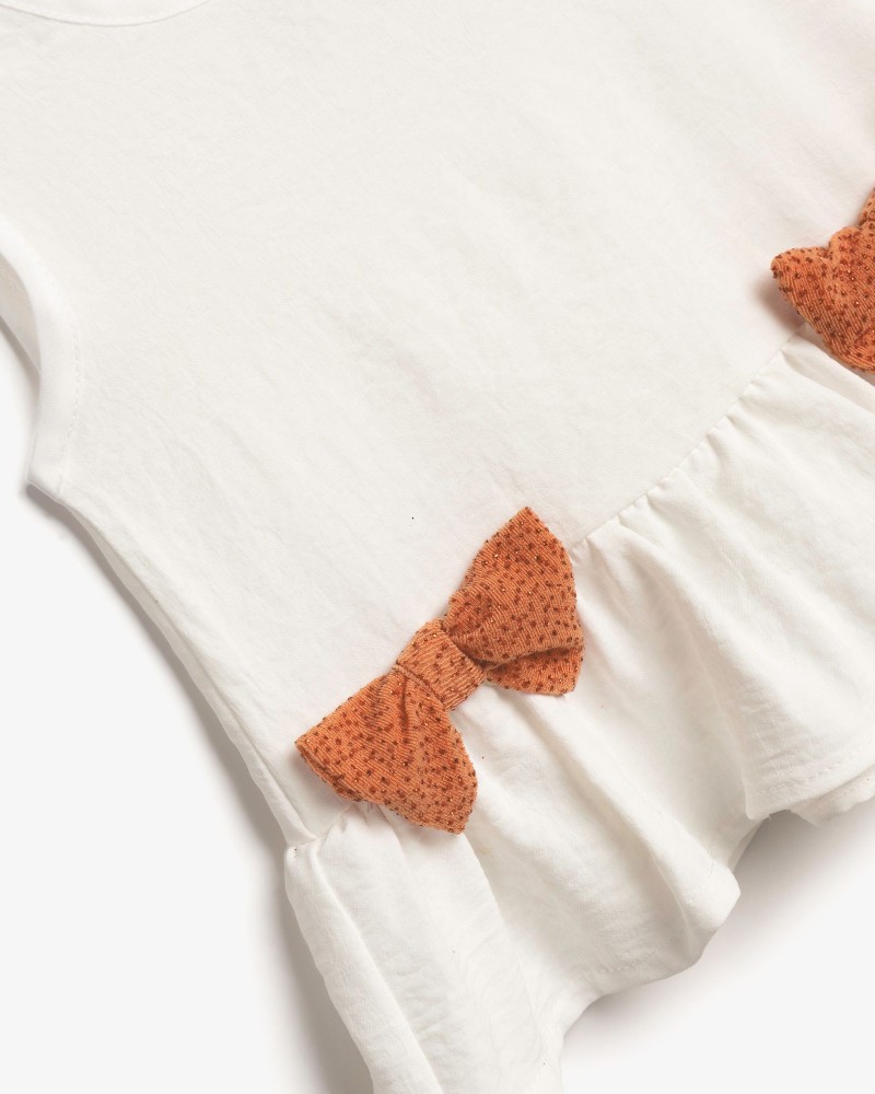 Παιδικό Σετ Μπλούζα Αμάνικη με Φιογκάκια και Σορτς με Μεταλλική Λάμψη Κορίτσι (2-6) –Εκρού– 