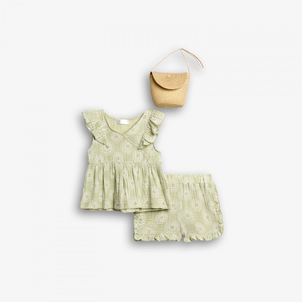 Παιδικό Σετ 3Τμχ με Μπλούζα Allover, Σορτς και Τσαντάκι Κορίτσι (2-6) -Μέντα- 126-725128-1