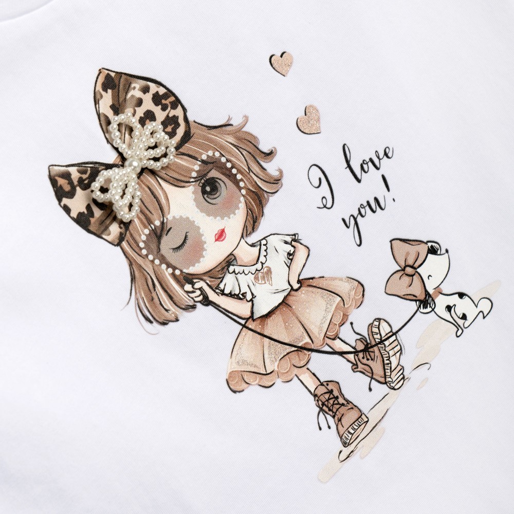 Παιδικό Σετ με Μπλούζα I Love You και Σορτς με Βολάν Κορίτσι (2-6) –Λευκό/Μπεζ– 126-725132-1