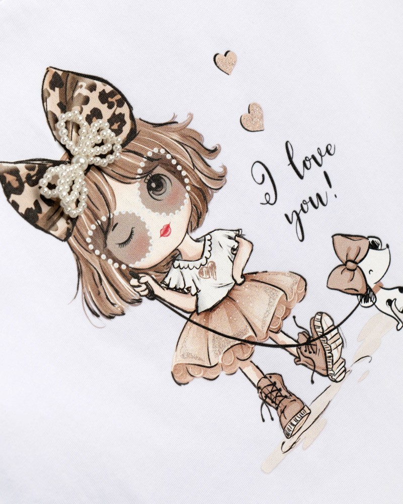 Παιδικό Σετ με Μπλούζα I Love You και Σορτς με Βολάν Κορίτσι (2-6) –Λευκό/Μπεζ– 