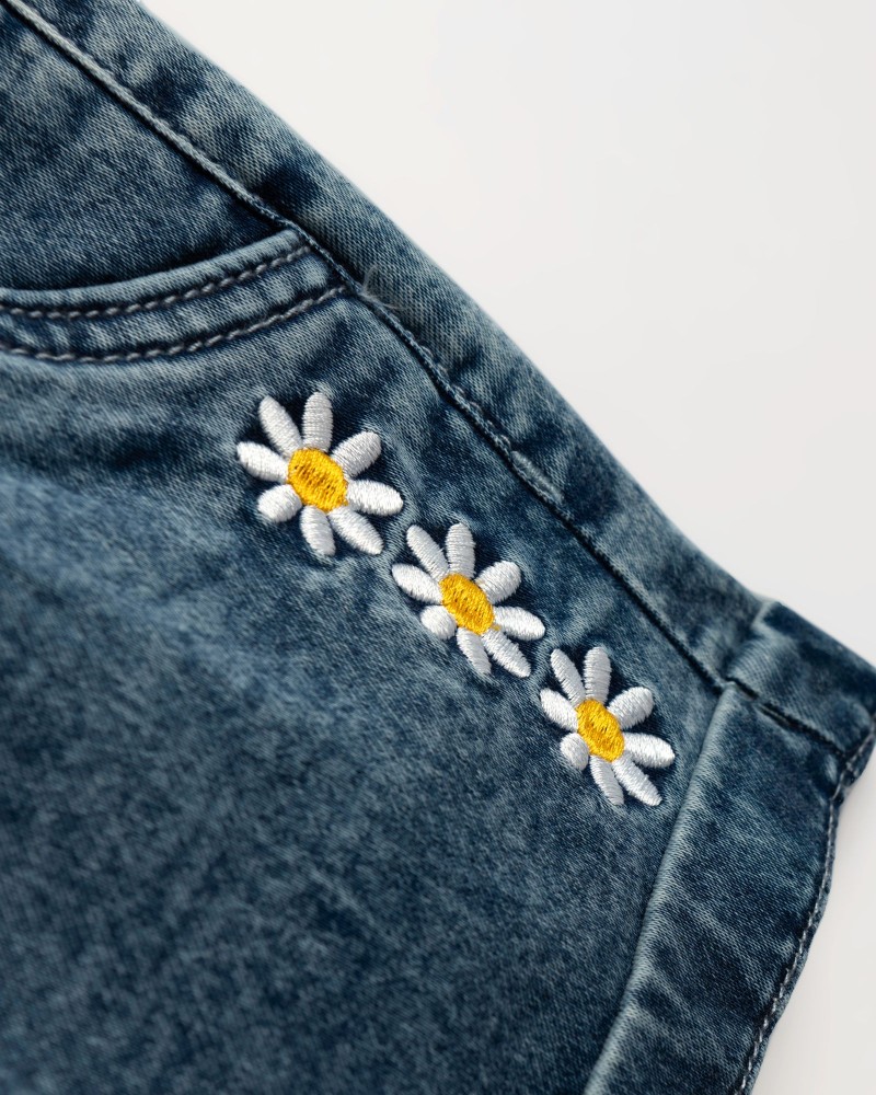 Παιδικό Σετ με Βολάν Μπλούζα Floral και Τζιν Σορτς Λύκρα Κορίτσι (2-6) -Κροκί- 