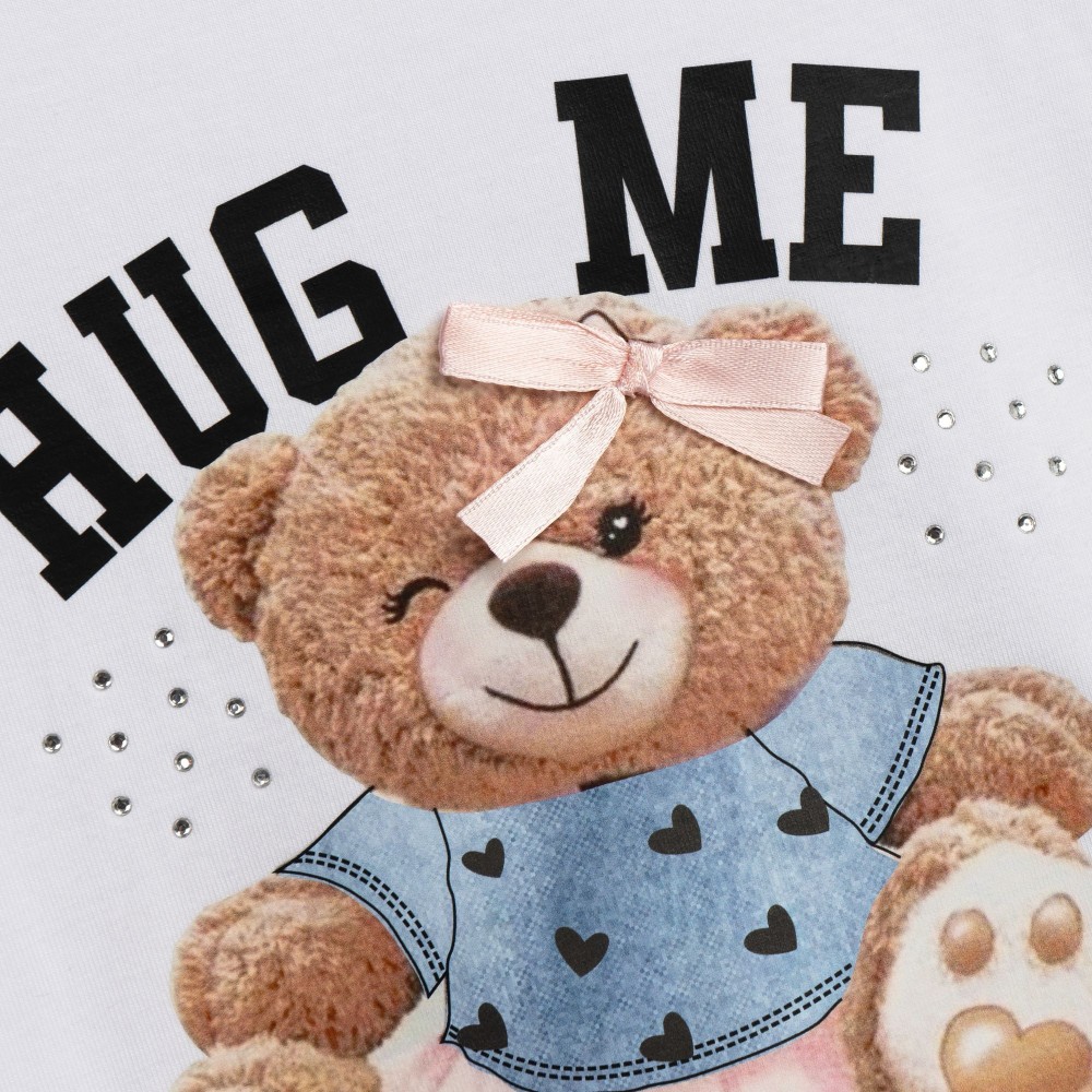 Παιδικό Σετ με Μπλούζα Hug Me και Τζιν Σορτς Κορίτσι (2-6) -Λευκό- 