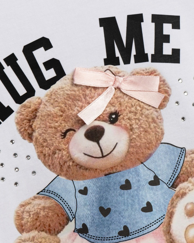 Παιδικό Σετ με Μπλούζα Hug Me και Τζιν Σορτς Κορίτσι (2-6) -Λευκό- 