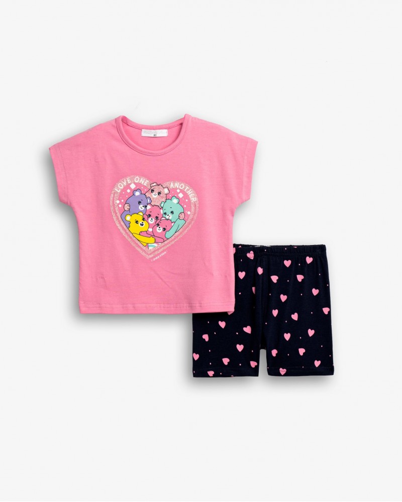 Παιδικό Μακό Σετ με Μπλούζα Αρκουδάκια και Κολάν Ποδηλατικό Κορίτσι (2-6) -Ροζ- 