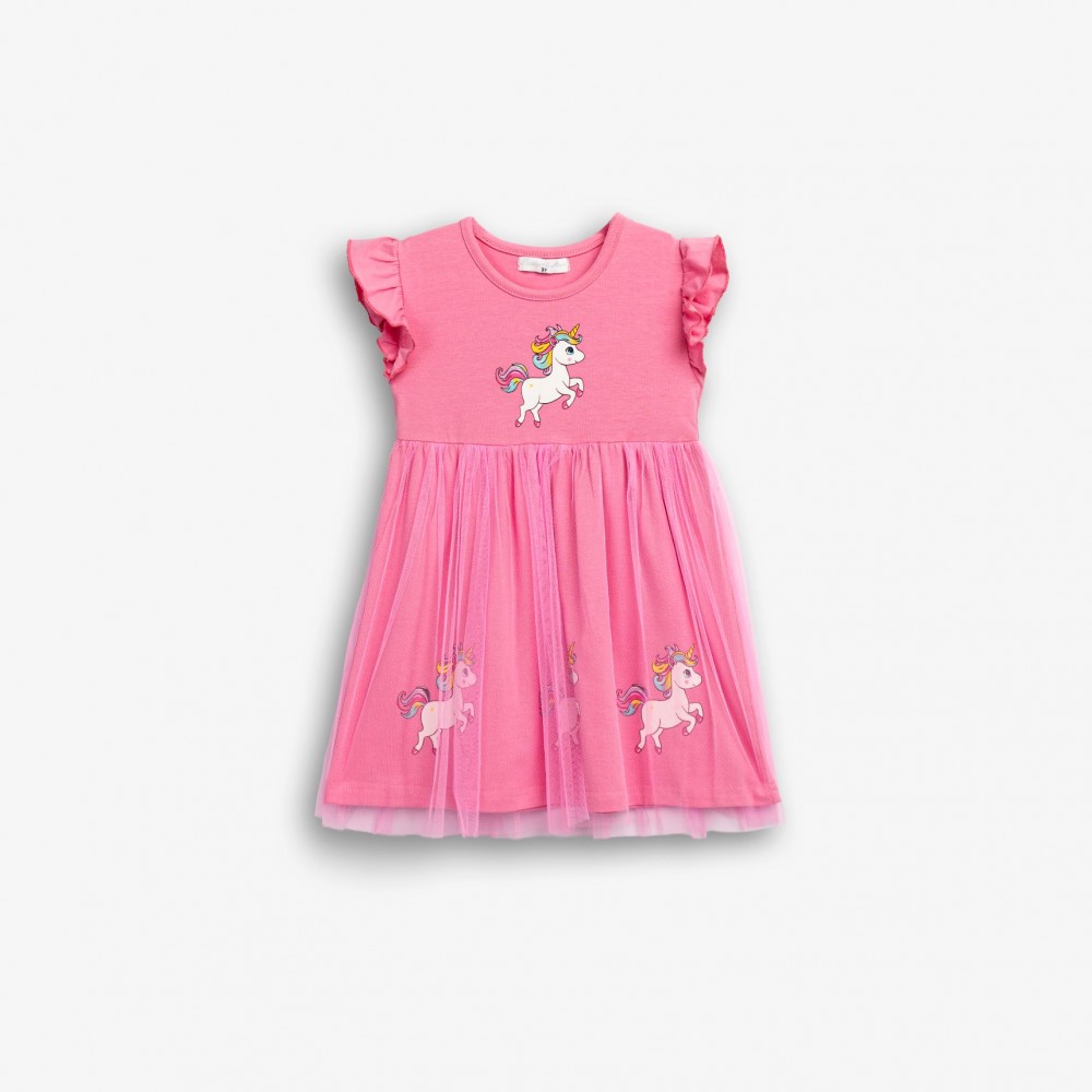 Παιδικό Μακό Φόρεμα Μονόκερος με Τούλι Κορίτσι (2-6) –Ροζ– 126-728103-1