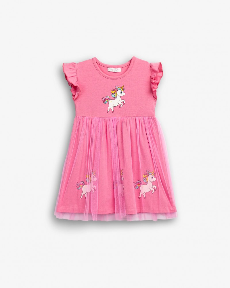 Παιδικό Μακό Φόρεμα Μονόκερος με Τούλι Κορίτσι (2-6) –Ροζ– 