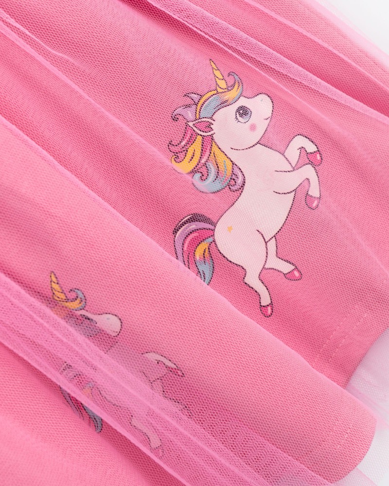 Παιδικό Μακό Φόρεμα Μονόκερος με Τούλι Κορίτσι (2-6) –Ροζ– 