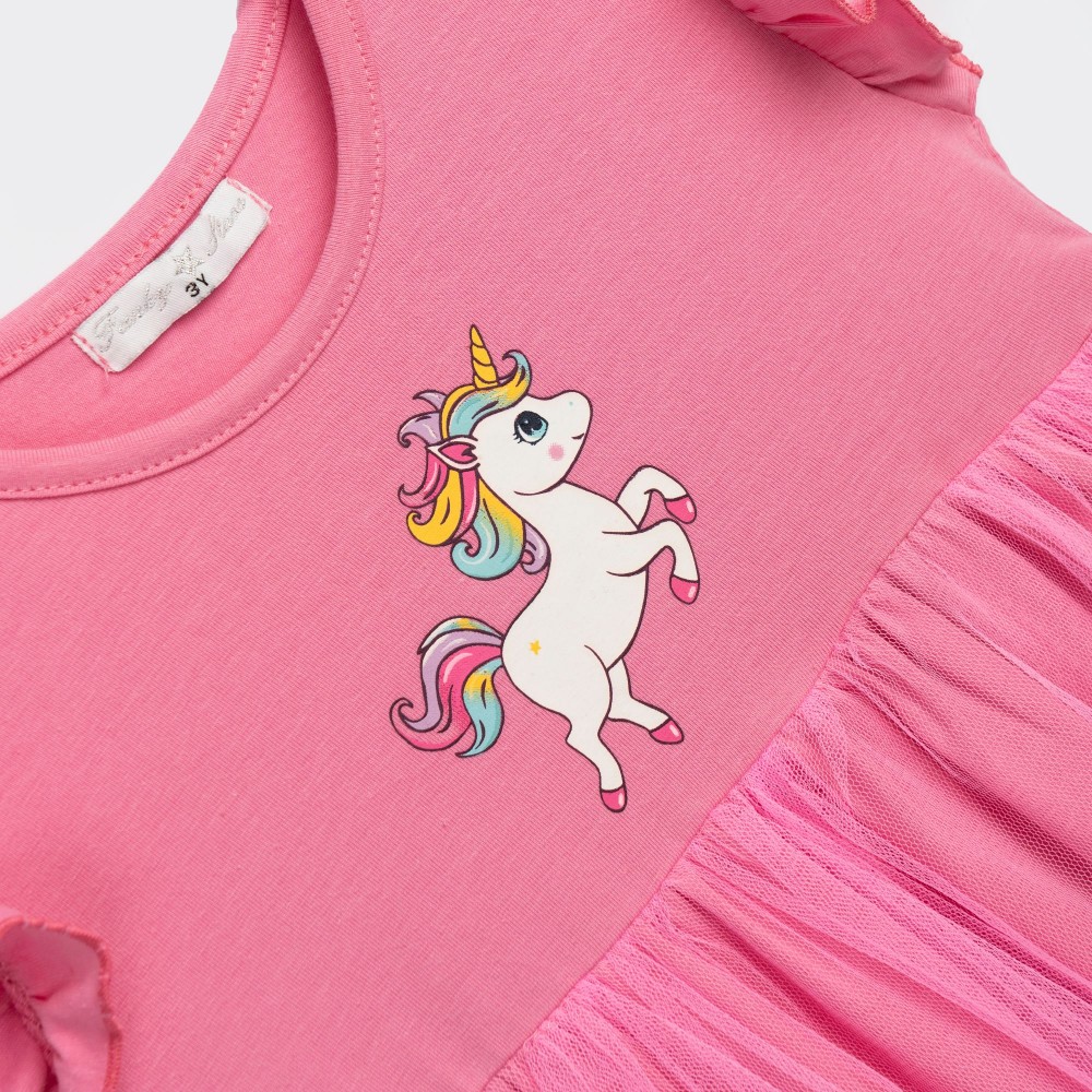 Παιδικό Μακό Φόρεμα Μονόκερος με Τούλι Κορίτσι (2-6) –Ροζ– 126-728103-1