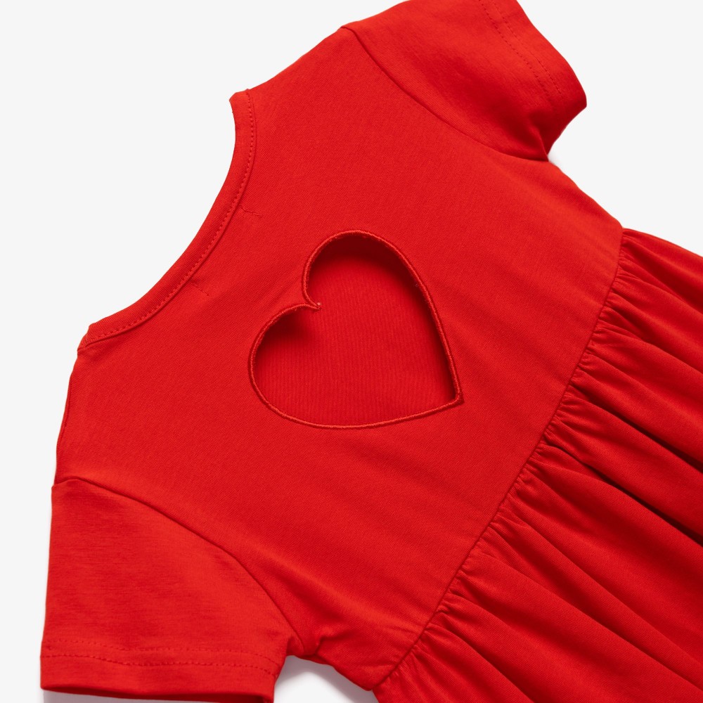 Παιδικό Μακό Φόρεμα με Άνοιγμα Καρδούλα στη Πλάτη Κορίτσι (2-6) –Κόκκινο– 126-728109-1