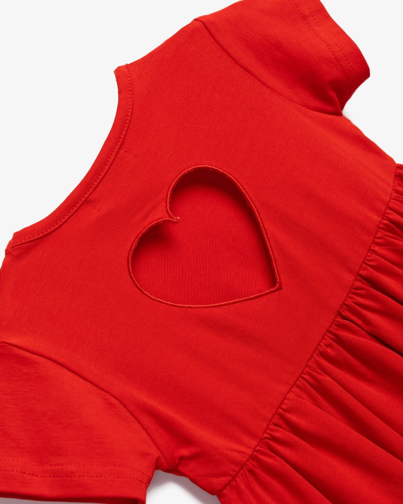 Παιδικό Μακό Φόρεμα με Άνοιγμα Καρδούλα στη Πλάτη Κορίτσι (2-6) –Κόκκινο– 