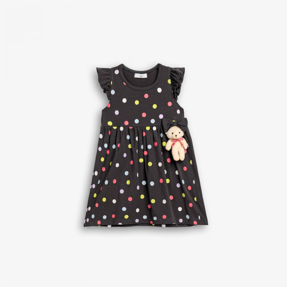 Παιδικό Μακό Φόρεμα Πουά με Αρκουδάκι 3D Κορίτσι (2-6) –Ανθρακί– 126-728119-1