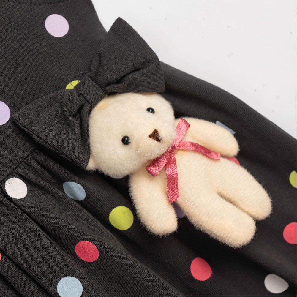 Παιδικό Μακό Φόρεμα Πουά με Αρκουδάκι 3D Κορίτσι (2-6) –Ανθρακί– 126-728119-1