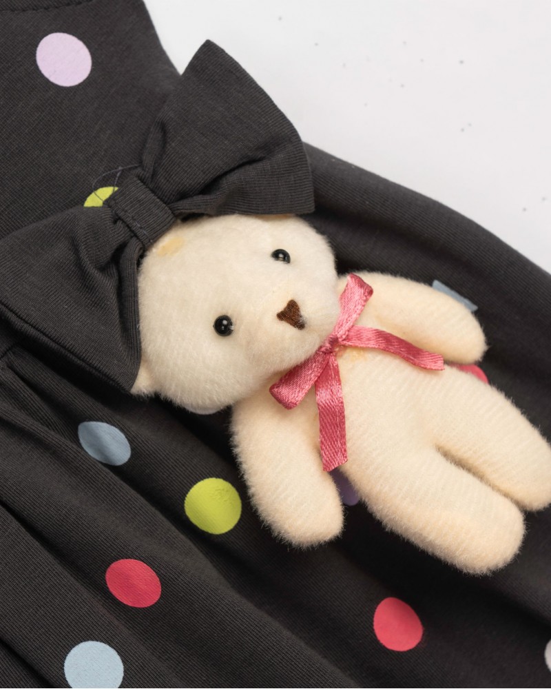 Παιδικό Μακό Φόρεμα Πουά με Αρκουδάκι 3D Κορίτσι (2-6) –Ανθρακί– 