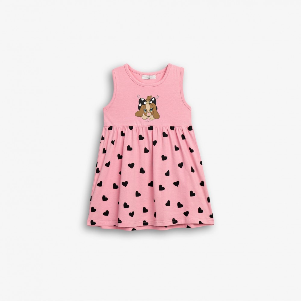 Παιδικό Μακό Φόρεμα Αμάνικο με Τύπωμα Σκυλάκι Κορίτσι (2-6) –Ροζ– 126-728123-1