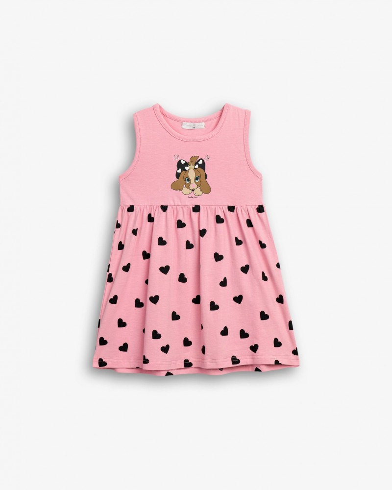 Παιδικό Μακό Φόρεμα Αμάνικο με Τύπωμα Σκυλάκι Κορίτσι (2-6) –Ροζ– 