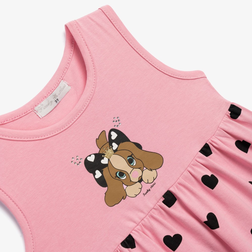 Παιδικό Μακό Φόρεμα Αμάνικο με Τύπωμα Σκυλάκι Κορίτσι (2-6) –Ροζ– 126-728123-1