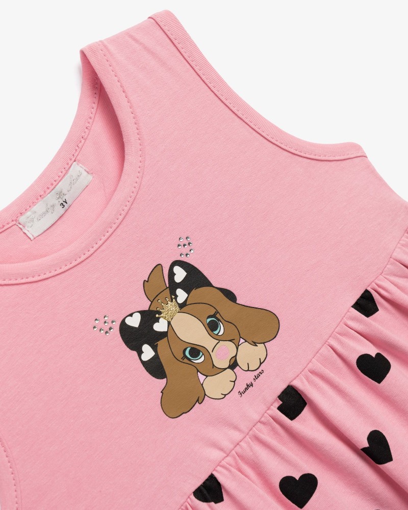 Παιδικό Μακό Φόρεμα Αμάνικο με Τύπωμα Σκυλάκι Κορίτσι (2-6) –Ροζ– 