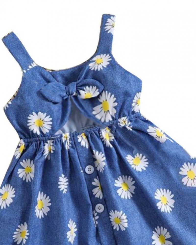 Παιδικό Φόρεμα Jean με Λουλούδια Allover Print Κορίτσι (2-6) –Μπλε Τζιν– 