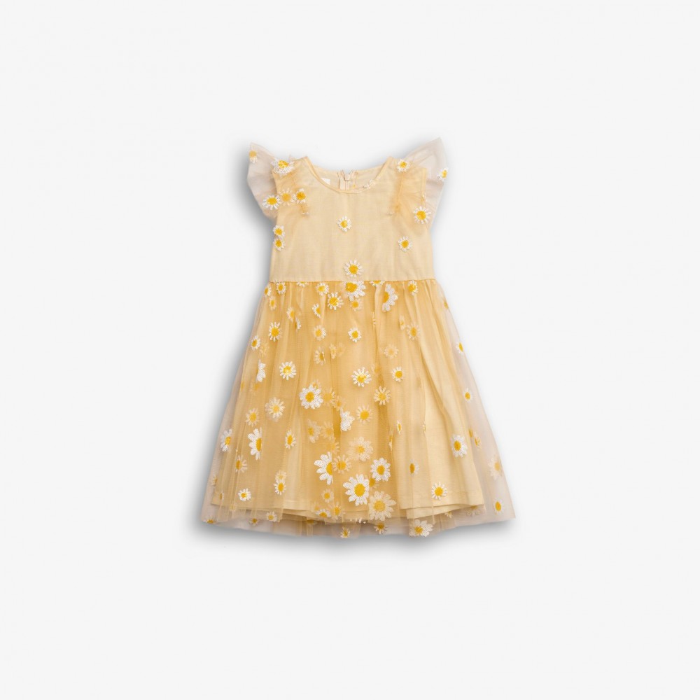 Παιδικό Φόρεμα από Τούλι με Κέντημα Μαργαρίτα από Παγιέτα Κορίτσι (2-6) –Μπεζ– 126-729116-2