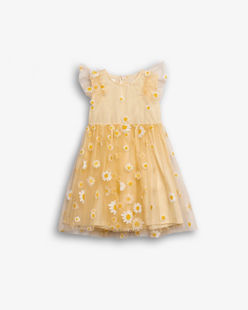 Παιδικό Φόρεμα από Τούλι με Κέντημα Μαργαρίτα από Παγιέτα Κορίτσι (2-6) –Μπεζ– 