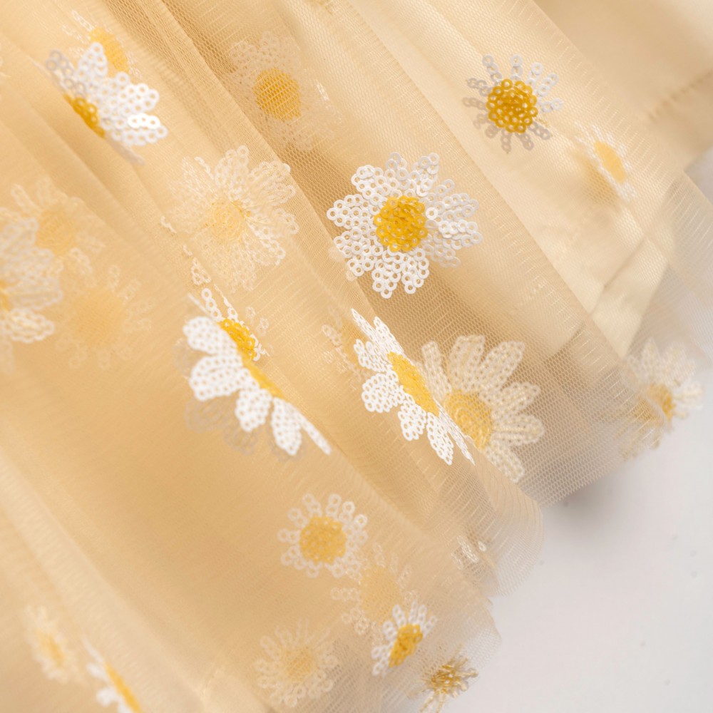 Παιδικό Φόρεμα από Τούλι με Κέντημα Μαργαρίτα από Παγιέτα Κορίτσι (2-6) –Μπεζ– 126-729116-2