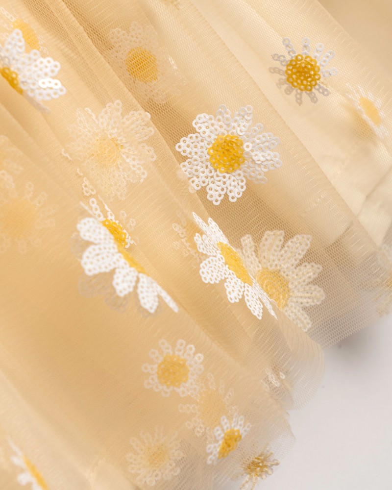 Παιδικό Φόρεμα από Τούλι με Κέντημα Μαργαρίτα από Παγιέτα Κορίτσι (2-6) –Μπεζ– 