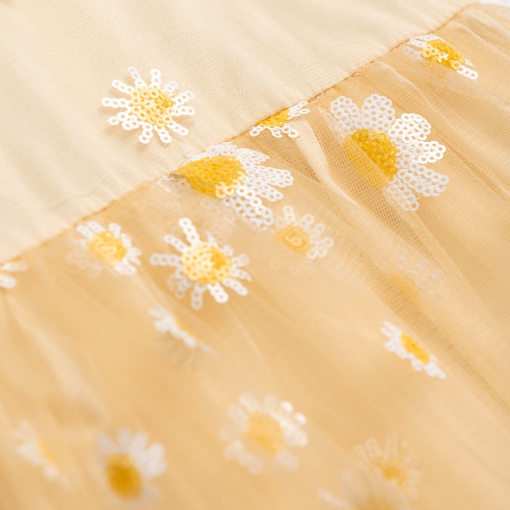 Παιδικό Φόρεμα από Τούλι με Κέντημα Μαργαρίτα από Παγιέτα Κορίτσι (2-6) –Μπεζ– 126-729116-2