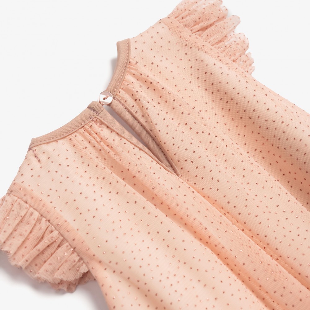 Παιδικό Φόρεμα από Τούλι με Μεταλλιζέ Λάμψη Κορίτσι (2-6) –Ροζ Πούδρας– 126-729117-1