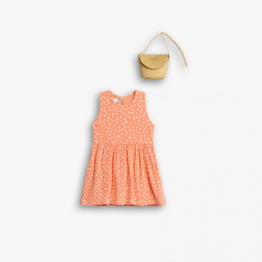 Παιδικό Φόρεμα Αμάνικο Πουά Allover με Τσαντάκι Κορίτσι (2-6) –Σομόν– 126-729121-1