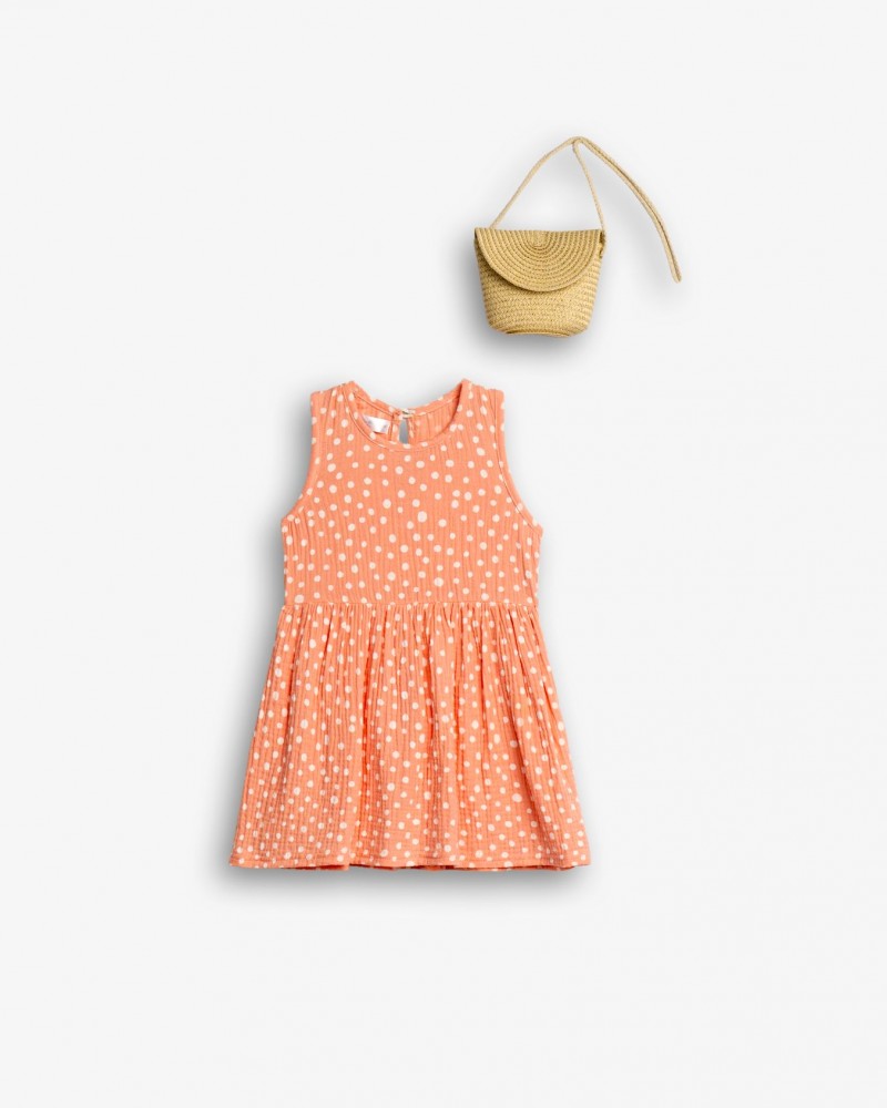 Παιδικό Φόρεμα Αμάνικο Πουά Allover με Τσαντάκι Κορίτσι (2-6) –Σομόν– 