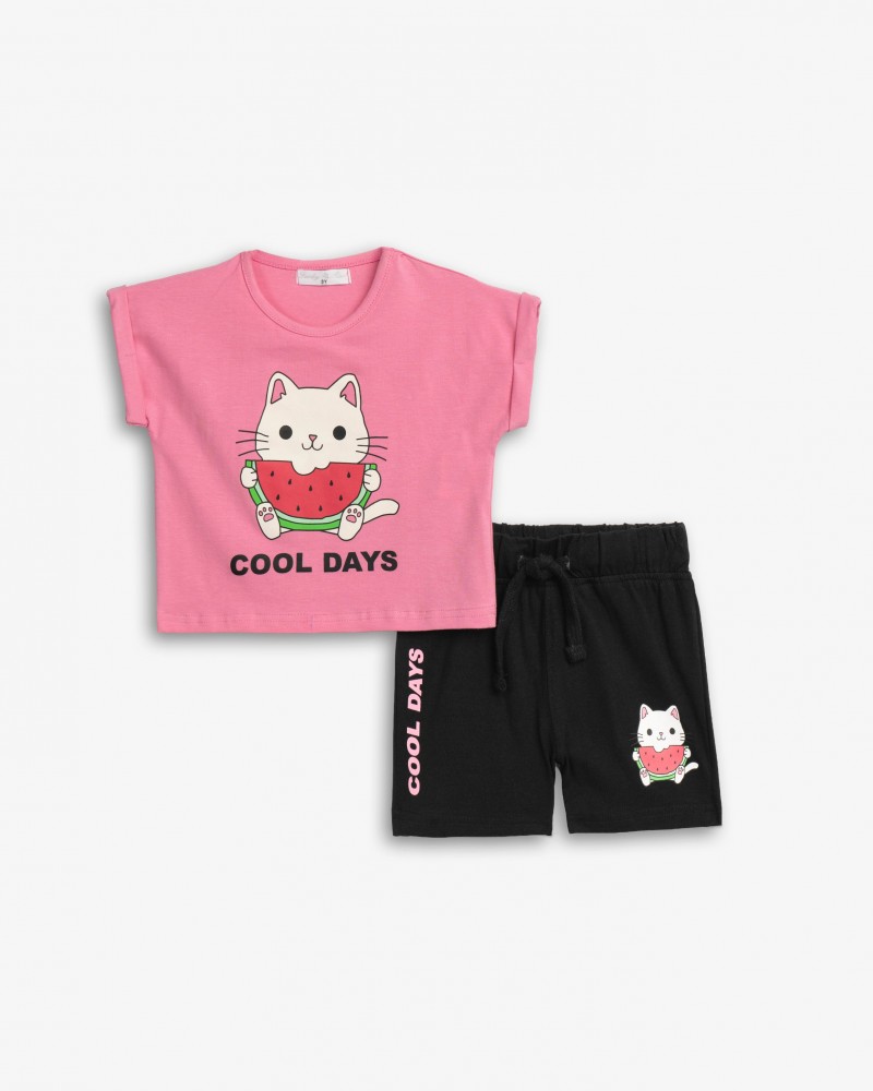 Παιδικό Μακό Σετ με Μπλούζα Cool Days και Βερμούδα/Σορτς Κορίτσι (2-6) -Ροζ- 