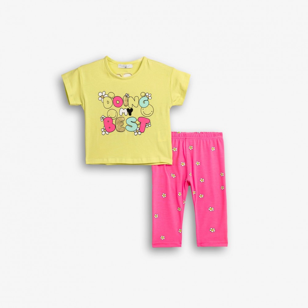Παιδικό Μακό Σετ με Μπλούζα Doing my Best και Κολάν Κάπρι Κορίτσι (2-6) -Κίτρινο- 126-739107-1